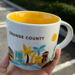 Cup Starbucks White and Yellow Cup  Logo Orange County 14oz Cup Pre-owner